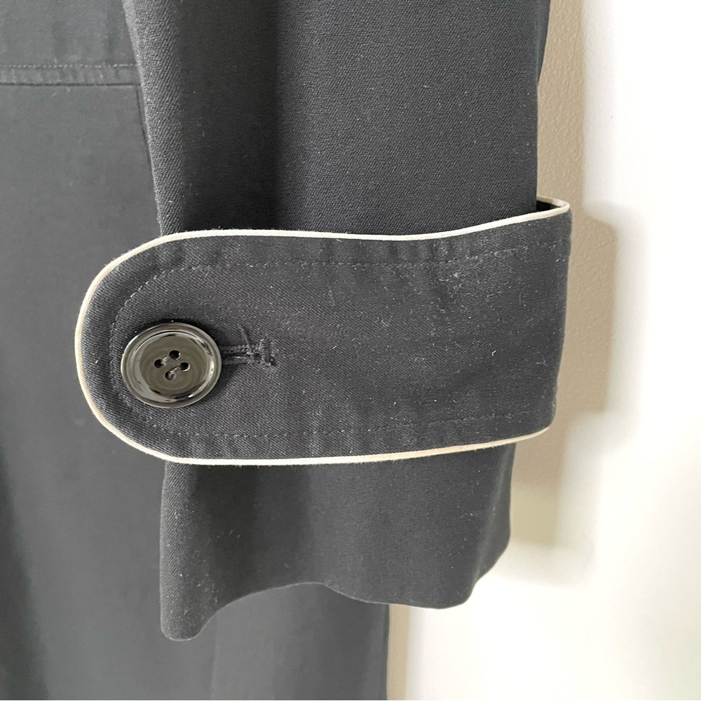 Elevated Minimalist | Black Knee-Length Trench w Off White Piping Trim | by Loft - Picture 5 of 16